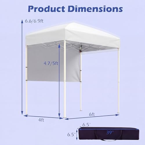 6 x 4 FT Pop Up Canopy, UPF50+ Easy Setup Tent w/ 1 Half Sidewall, Silver-Coated Top, Foldable Outdoor Gazebo, alternate view