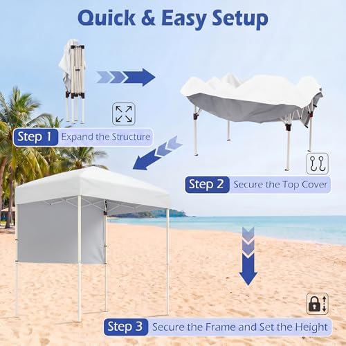 6 x 4 FT Pop Up Canopy, UPF50+ Easy Setup Tent w/ 1 Half Sidewall, Silver-Coated Top, Foldable Outdoor Gazebo, alternate view