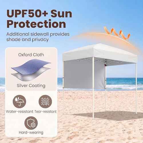 6 x 4 FT Pop Up Canopy, UPF50+ Easy Setup Tent w/ 1 Half Sidewall, Silver-Coated Top, Foldable Outdoor Gazebo, alternate view