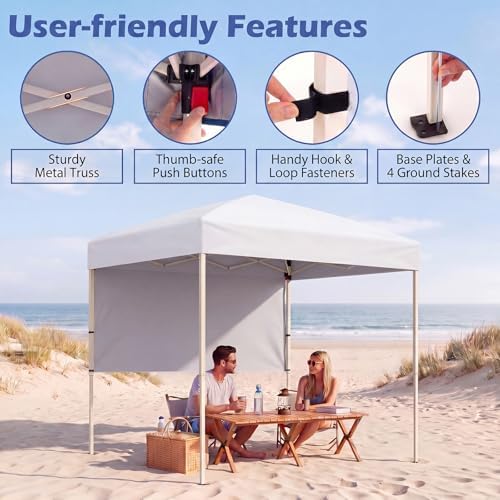 6 x 4 FT Pop Up Canopy, UPF50+ Easy Setup Tent w/ 1 Half Sidewall, Silver-Coated Top, Foldable Outdoor Gazebo, alternate view