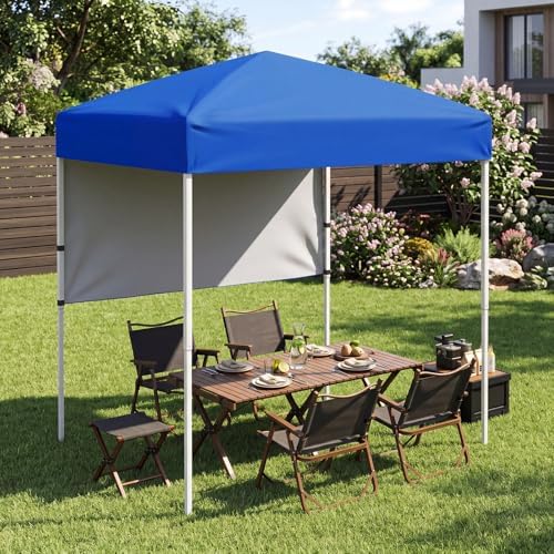 6 x 4 FT Pop Up Canopy, UPF50+ Easy Setup Tent w/ 1 Half Sidewall, Silver-Coated Top, Foldable Outdoor Gazebo, alternate view