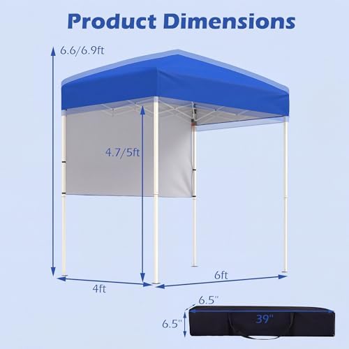 6 x 4 FT Pop Up Canopy, UPF50+ Easy Setup Tent w/ 1 Half Sidewall, Silver-Coated Top, Foldable Outdoor Gazebo, alternate view
