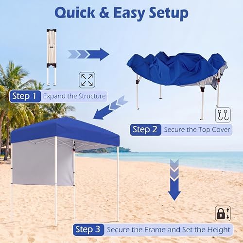 6 x 4 FT Pop Up Canopy, UPF50+ Easy Setup Tent w/ 1 Half Sidewall, Silver-Coated Top, Foldable Outdoor Gazebo, alternate view
