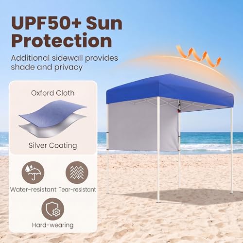 6 x 4 FT Pop Up Canopy, UPF50+ Easy Setup Tent w/ 1 Half Sidewall, Silver-Coated Top, Foldable Outdoor Gazebo, alternate view