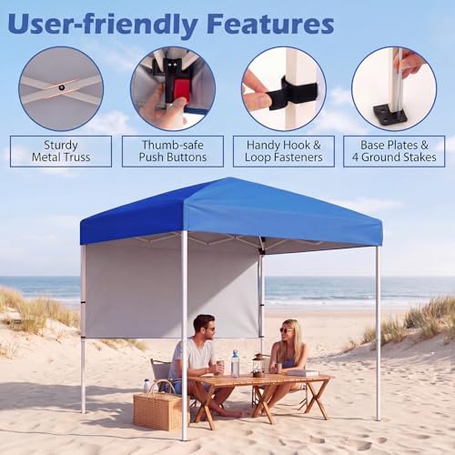6 x 4 FT Pop Up Canopy, UPF50+ Easy Setup Tent w/ 1 Half Sidewall, Silver-Coated Top, Foldable Outdoor Gazebo, alternate view