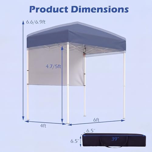 6 x 4 FT Pop Up Canopy, UPF50+ Easy Setup Tent w/ 1 Half Sidewall, Silver-Coated Top, Foldable Outdoor Gazebo, alternate view