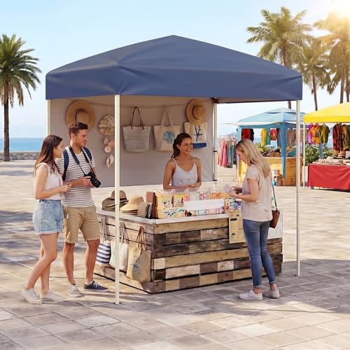 6 x 4 FT Pop Up Canopy, UPF50+ Easy Setup Tent w/ 1 Half Sidewall, Silver-Coated Top, Foldable Outdoor Gazebo, alternate view