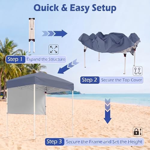 6 x 4 FT Pop Up Canopy, UPF50+ Easy Setup Tent w/ 1 Half Sidewall, Silver-Coated Top, Foldable Outdoor Gazebo, alternate view