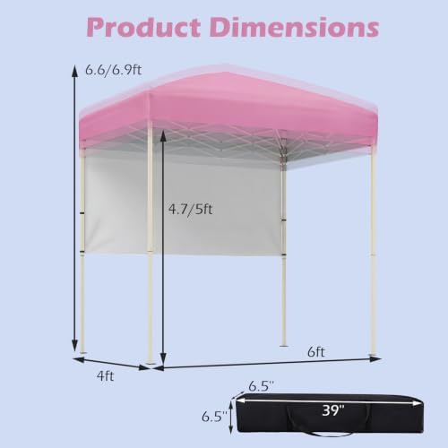 6 x 4 FT Pop Up Easy Setup Canopy Tent (Pink) in 6 x 4 FT in Pink, alternate view 3