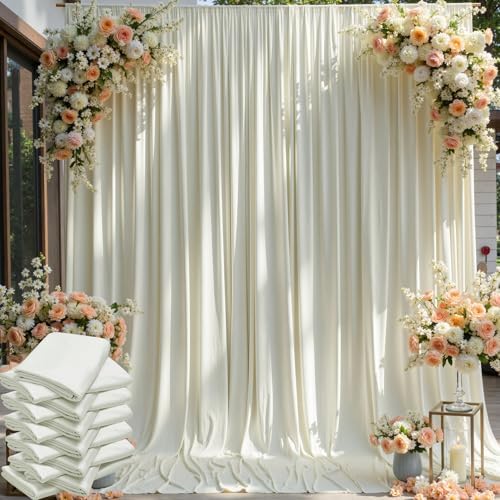 60×12ft Wrinkle Free Ivory Backdrop Curtain for Wedding Parties, 12 Panels 5×12ft Long Soft Silky Polyester