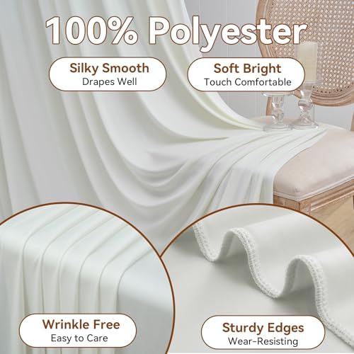 60×12ft Wrinkle Free Ivory Backdrop Curtain for Wedding Parties, 12 Panels 5×12ft Long Soft Silky Polyester, alternate view 4