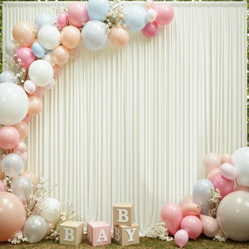 60×12ft Wrinkle Free Ivory Backdrop Curtain for Wedding Parties, 12 Panels 5×12ft Long Soft Silky Polyester, alternate view 6