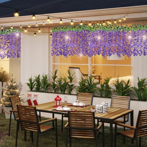 60 Branches Wisteria Hanging Flowers, Artificial Purple Wisteria Flowers Garland for Wedding Arch Ceremony Party, alternate