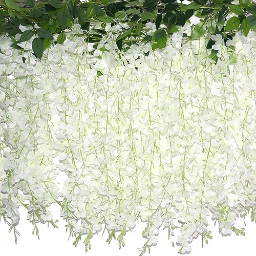 60 Branches Wisteria Hanging Flowers, Artificial White Wisteria Flowers Garland for Wedding Arch Ceremony Party