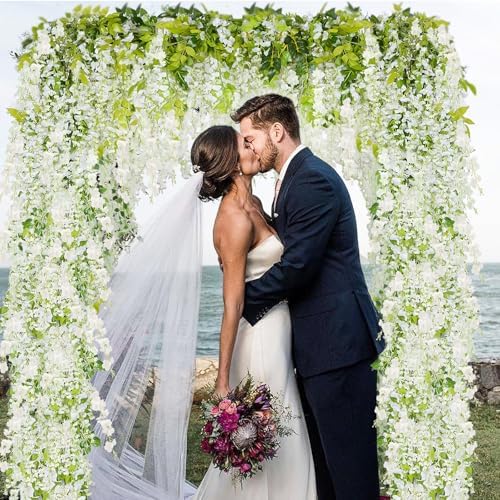 60 Branches Wisteria Hanging Flowers, Artificial White Wisteria Flowers Garland for Wedding Arch Ceremony Party, alternate