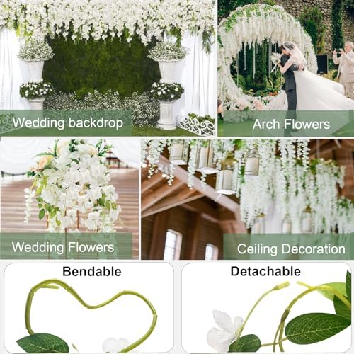 60 Branches Wisteria Hanging Flowers, Artificial White Wisteria Flowers Garland for Wedding Arch Ceremony Party, alternate