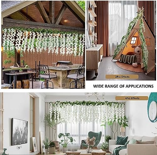 60 Branches Wisteria Hanging Flowers, Artificial White Wisteria Flowers Garland for Wedding Arch Ceremony Party, alternate