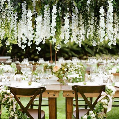 60 Branches Wisteria Hanging Flowers, Artificial White Wisteria Flowers Garland for Wedding Arch Ceremony Party, alternate