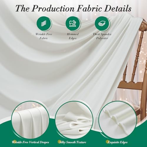 60 ft x 10 ft Wrinkle Free Ivory Backdrop Curtain for Parties, 12 Panels 10ft Polyester Ivory Photo Backdrop, alternate view