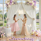 60 ft x 10 ft Wrinkle Free Ivory Backdrop Curtain for Parties, 12 Panels 10ft Polyester Ivory Photo Backdrop, alternate view