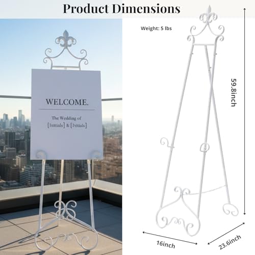 60” H White Easel Stand for Sign Metal Adjustable, alternate view 3