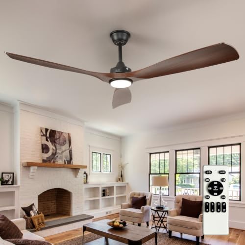 60-Inch Ceiling Fan with Light: Walnut 3 Blade Outdoor Fans for Patios - Dimmable Indoor Fan with Remote Control