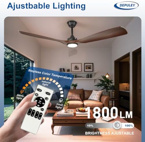 60-Inch Ceiling Fan with Light: Walnut 3 Blade Outdoor Fans for Patios - Dimmable Indoor Fan with Remote Control, alternate