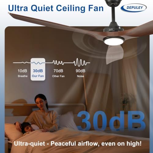 60-Inch Ceiling Fan with Light: Walnut 3 Blade Outdoor Fans for Patios - Dimmable Indoor Fan with Remote Control, alternate