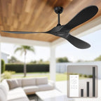 60 Inch Ceiling Fan Without Lights, Black | Outdoor Ceiling Fan with Remote, 6-Speed Adjustable Reversible DC