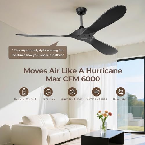 60 Inch Ceiling Fan Without Lights, Black | Outdoor Ceiling Fan with Remote, 6-Speed Adjustable Reversible DC, alternate view