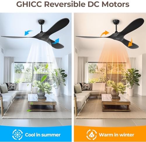 60 Inch Ceiling Fan Without Lights, Black | Outdoor Ceiling Fan with Remote, 6-Speed Adjustable Reversible DC, alternate view