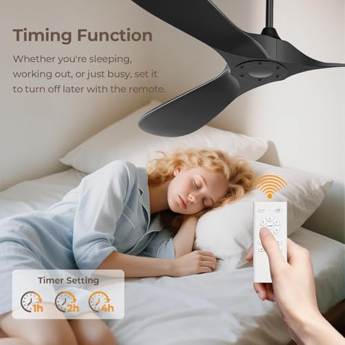 60 Inch Ceiling Fan Without Lights, Black | Outdoor Ceiling Fan with Remote, 6-Speed Adjustable Reversible DC, alternate view