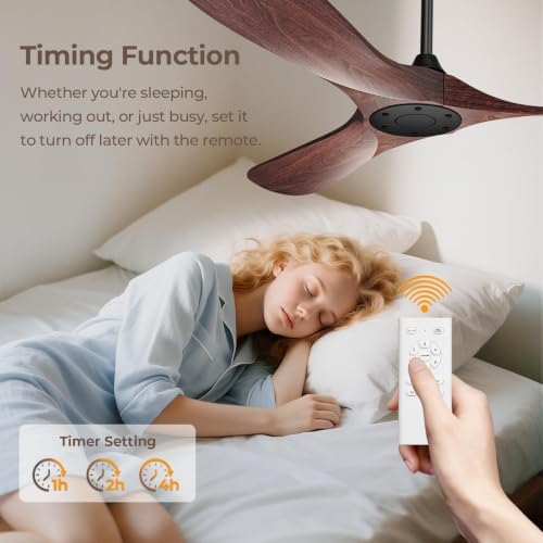 60 Inch Ceiling Fan Without Lights, Walnut Finish | Outdoor Ceiling Fan with Remote, 6-Speed Adjustable, alternate view 5