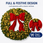60 Inch Large Lighted Christmas Wreath, Red Bow, Door Decor, alternate view 5