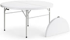 60 Inch Round Plastic Bi-Fold Folding Table, Granite White, Alloy Steel Frame for Banquets, Catering, Parties
