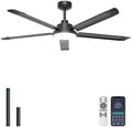 60'' Industrial Ceiling Fan with Light for Patio, Porch, Black in Black