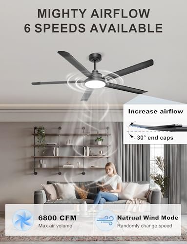 60'' Industrial Ceiling Fan with Light for Patio, Porch, Black in Black, alternate view 2