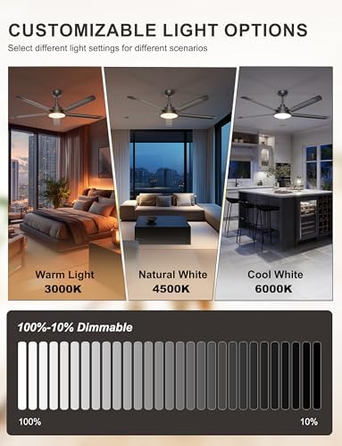 60'' Industrial Ceiling Fan with Light for Patio, Porch, Black in Black, alternate view 3