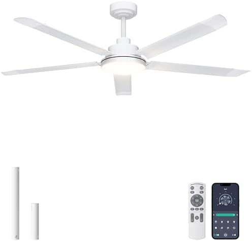 60'' Industrial Ceiling Fan with Light for Patio, Porch, White in White