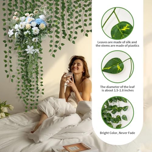 60 Pack 430Ft Fake Plants Artificial Vines for Room Decor, Faux ivy Greenery Garland for Home teen girls bedroom, alternate