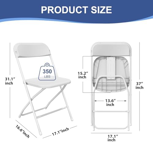 60 Pack White Folding Chairs for School Events Wedding Party Picnic, alternate view 3
