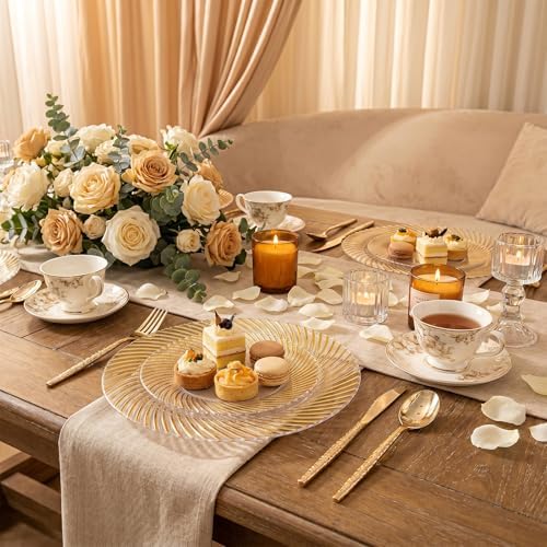 60 Pcs Clear Plastic Plates, Clear Plates Disposable Heavy Duty, Disposable Plates with Gold Trim Include 30Pcs, alternate
