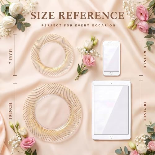 60 Pcs Clear Plastic Plates, Clear Plates Disposable Heavy Duty, Disposable Plates with Gold Trim Include 30Pcs, alternate