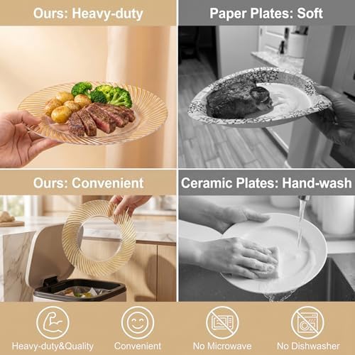 60 Pcs Clear Plastic Plates, Clear Plates Disposable Heavy Duty, Disposable Plates with Gold Trim Include 30Pcs, alternate