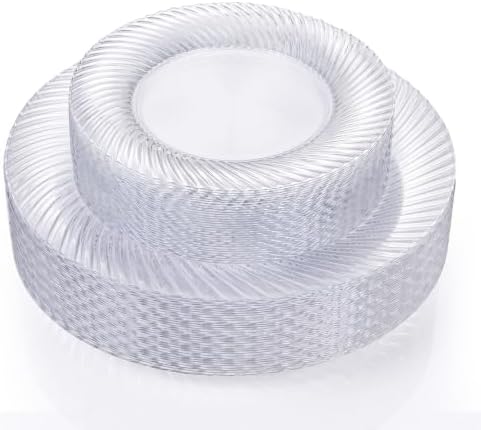 60 Pcs Clear Plastic Plates, Clear Plates Disposable Heavy Duty, Disposable Plates Include 30Pcs Dinner Plates