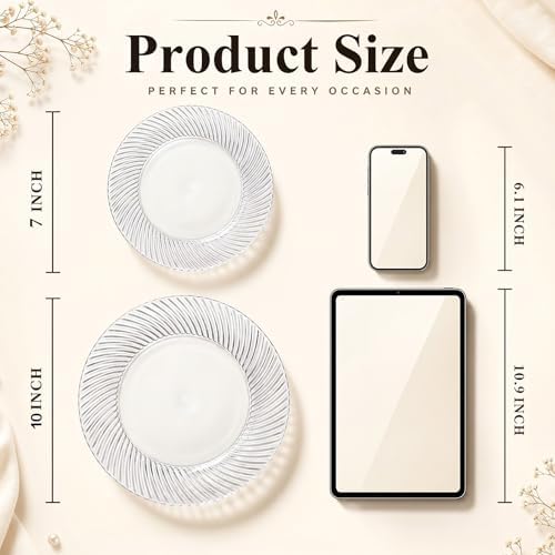 60 Pcs Clear Plastic Plates, Clear Plates Disposable Heavy Duty, Disposable Plates Include 30Pcs Dinner Plates, alternate