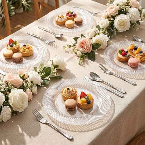 60 Pcs Clear Plastic Plates, Clear Plates Disposable Heavy Duty, Disposable Plates Include 30Pcs Dinner Plates, alternate