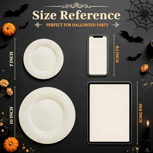 60 Pcs Ivory Disposable Plastic Plates, Plastic Plates Include 30Pcs Dinner Plates 10",30pcs Dessert Plates 7", alternate
