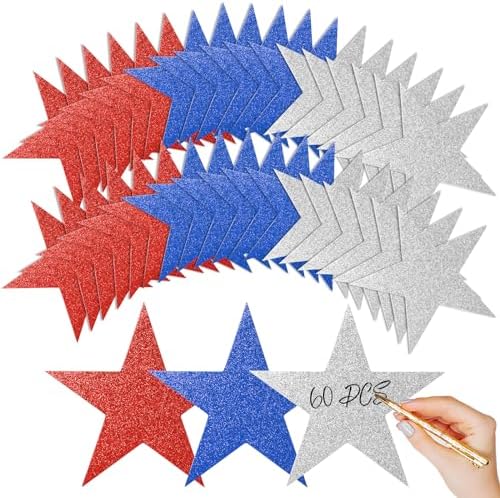 60 Pcs Patriotic Star Cutouts Double Printed Paper Star Confetti Cutouts for 4th of July Decoration Bulletin