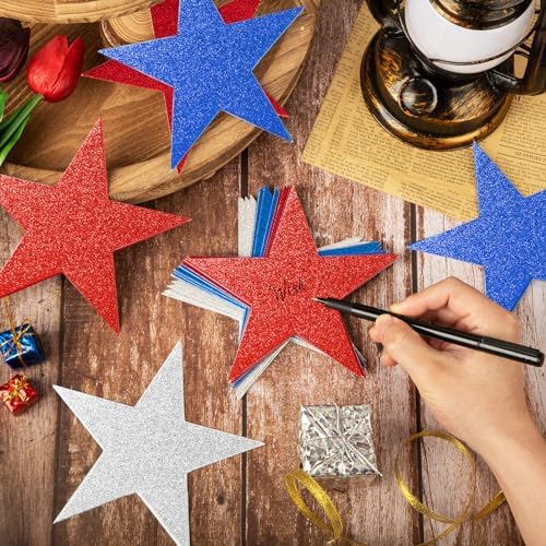 60 Pcs Patriotic Star Cutouts Double Printed Paper Star Confetti Cutouts for 4th of July Decoration Bulletin, alternate view